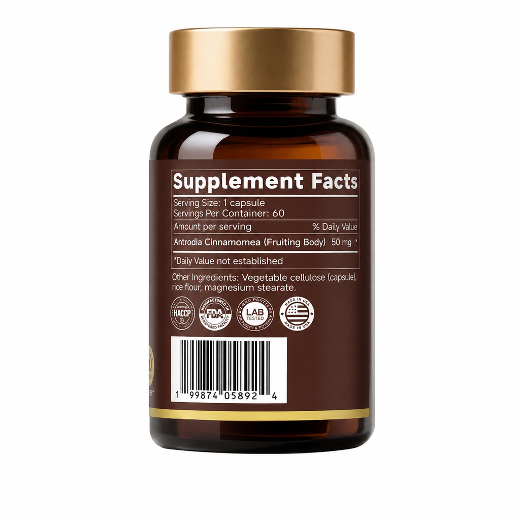 Redmoon Antrodia Cinnamomea Fruiting Body Capsules, 50mg per Capsule, 60 Count