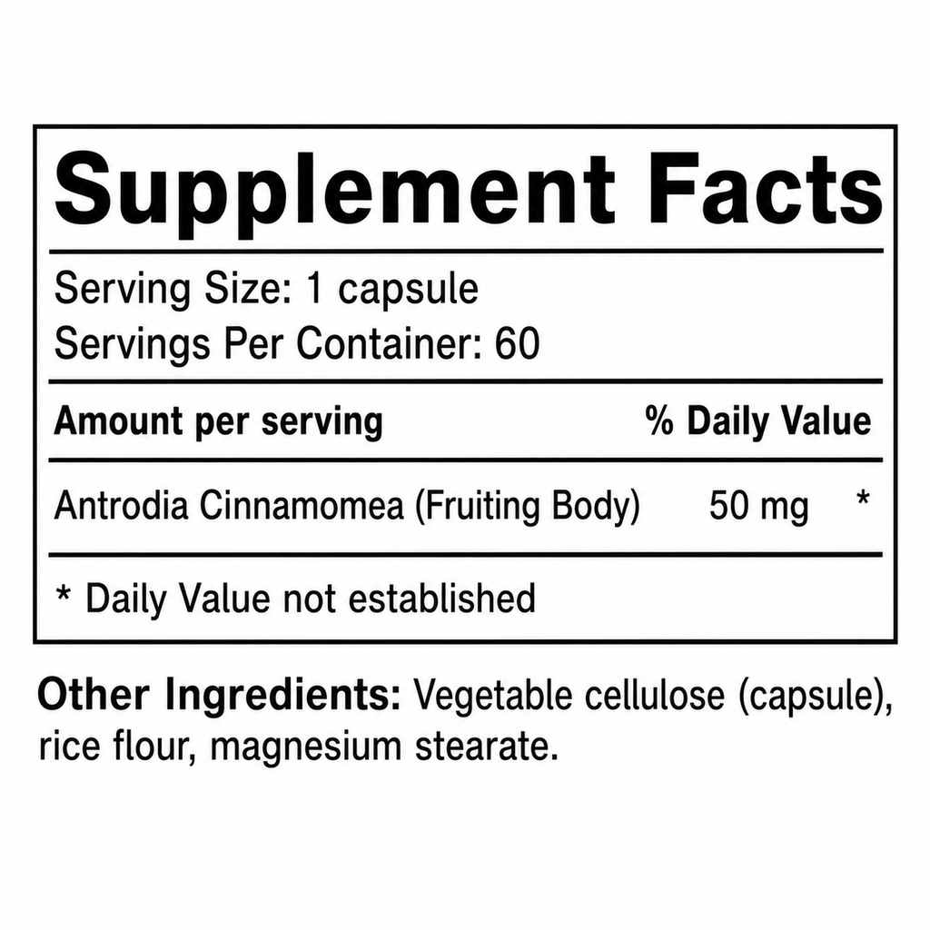 Redmoon Antrodia Cinnamomea Fruiting Body Capsules, 50mg per Capsule, 60 Count